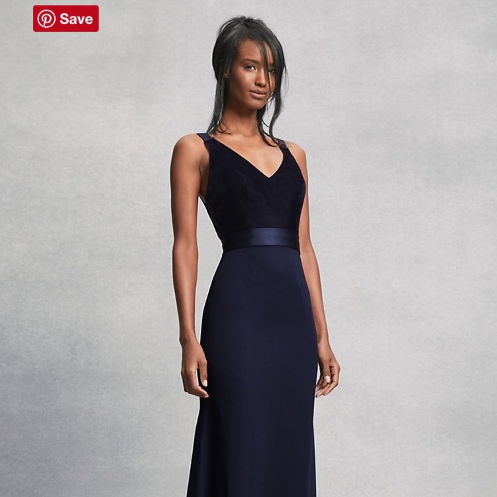 Vera Wang Crepe and Velvet Dress, Midnight